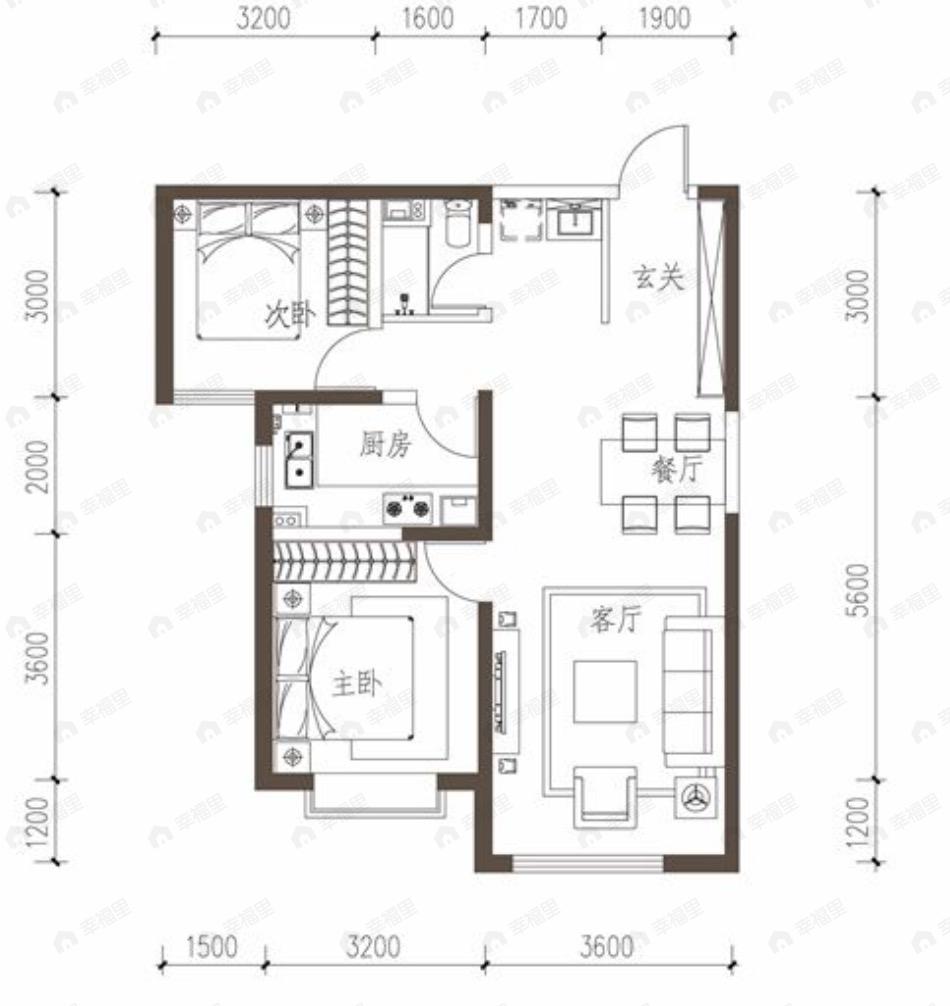 万盛新天地2室2厅1卫户型图