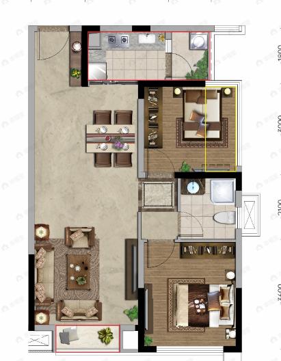 复地天府湾2室2厅1卫户型图