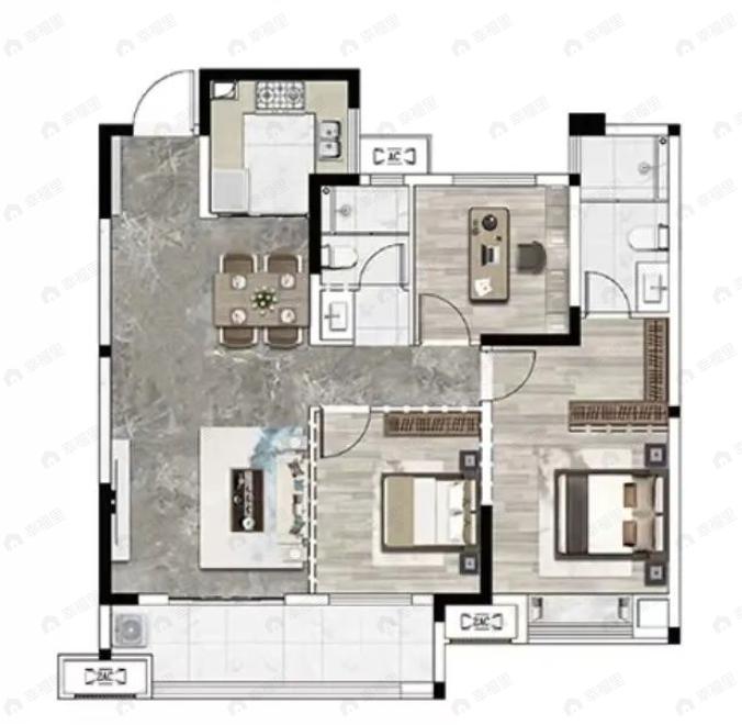 星河2049星里城3室2厅2卫户型图