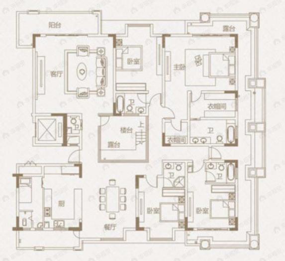 4室2厅5卫建面279平户型图