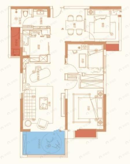 洛浦七悦府3室2厅1卫户型图