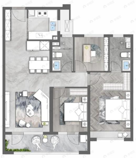 龙湖砚熙台3室2厅2卫户型图