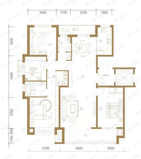 邢台海德奕城·悦湖公馆4室2厅3卫户型图