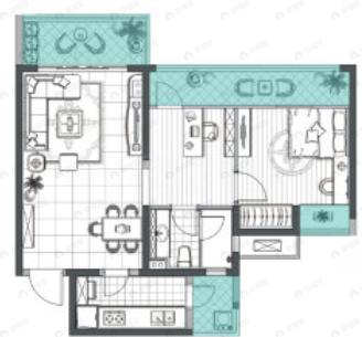 华侨城御龙山2室2厅1卫户型图