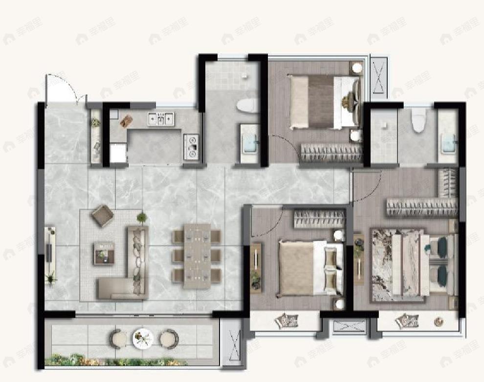 中南玖峰花苑3室2厅2卫户型图