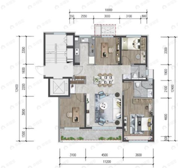 建发观云4室2厅2卫户型图