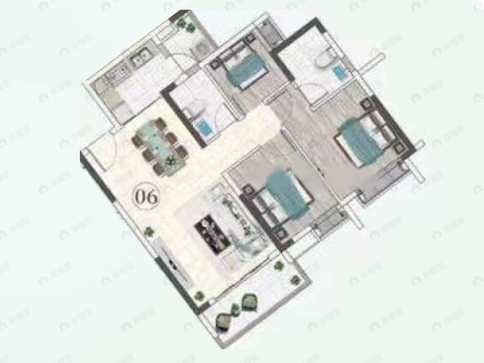 3室2厅2卫建面91平户型图