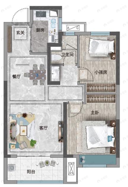 海伦国际2室2厅1卫户型图