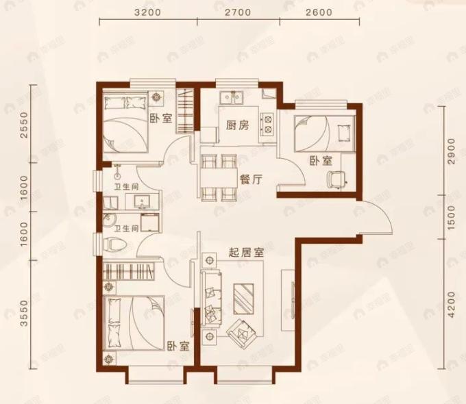 誉东苑3室2厅2卫户型图