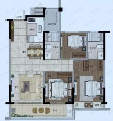 弘扬上坤西湖四季3室2厅2卫户型图