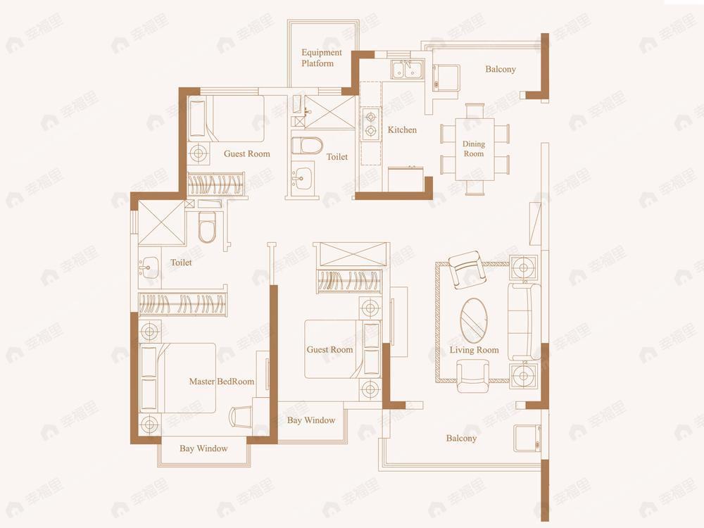 恒大珺睿庭3室2厅2卫户型图
