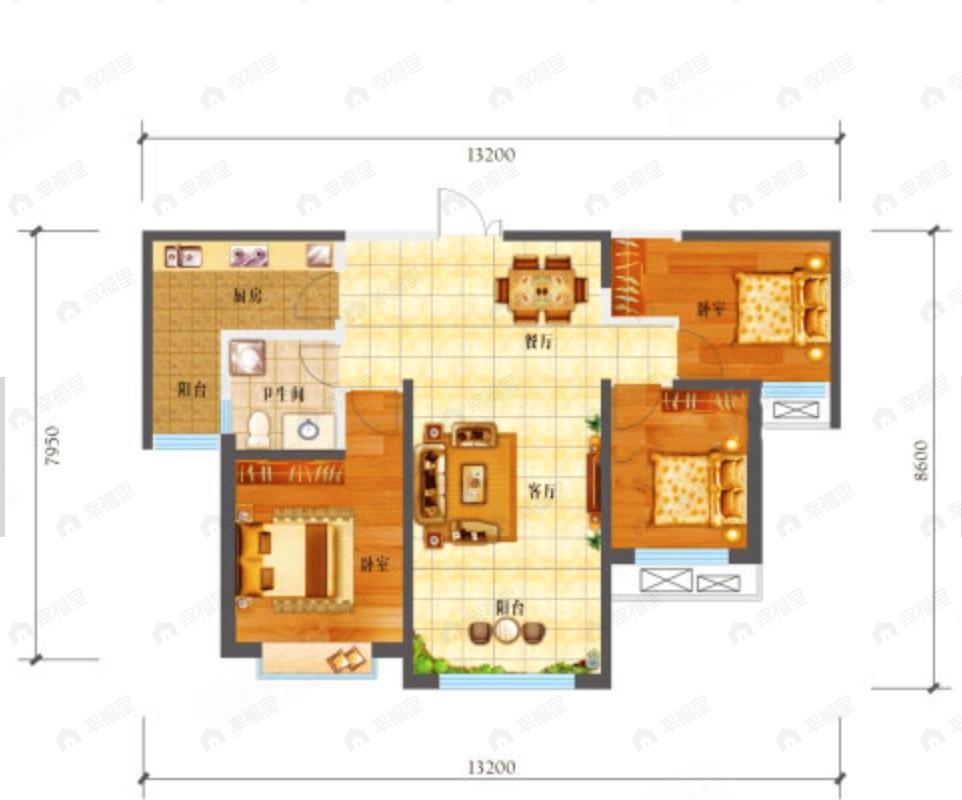 九洲城二期3室2厅1卫户型图