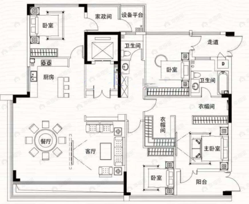 长房润和湘江玥4室2厅2卫户型图