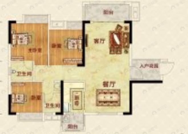 禄步豪庭3室2厅2卫户型图