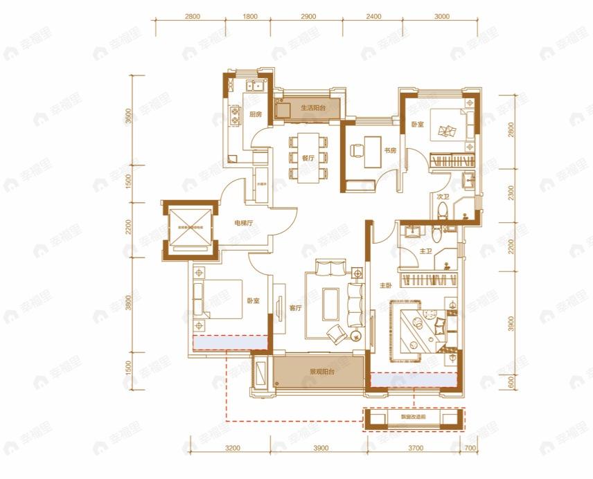 远洋红星兰州天铂4室2厅2卫户型图