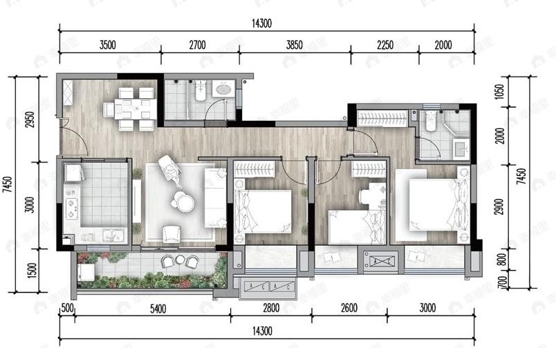 中交金科辰光3室2厅2卫户型图