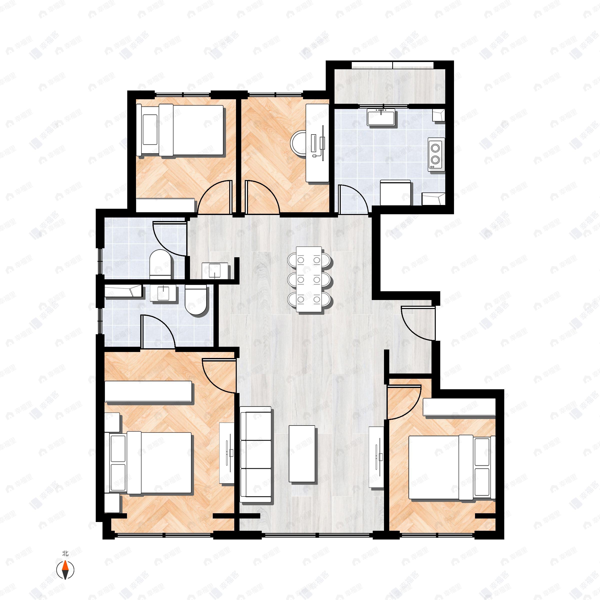 4室2厅2卫建面128平户型图