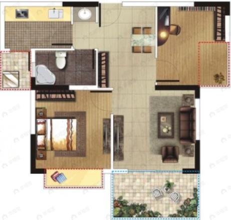 花水湾水云岛2室2厅1卫户型图