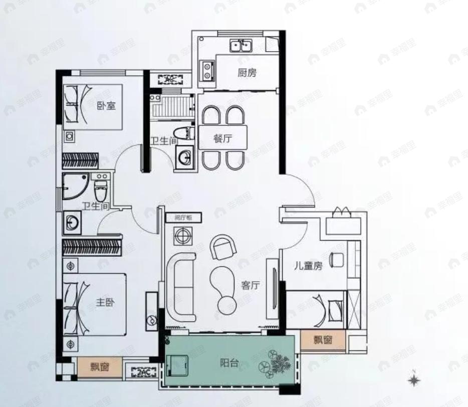 信达江城壹景3室2厅2卫户型图