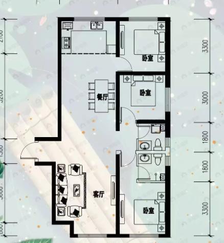 青福新城3室2厅2卫户型图