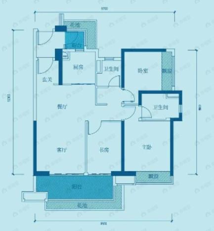 保利崖州湾3室2厅2卫户型图