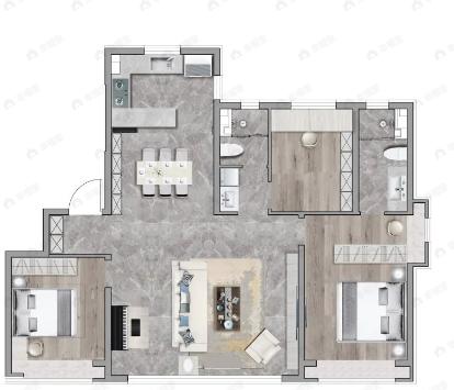 中海峰境南开3室2厅2卫户型图