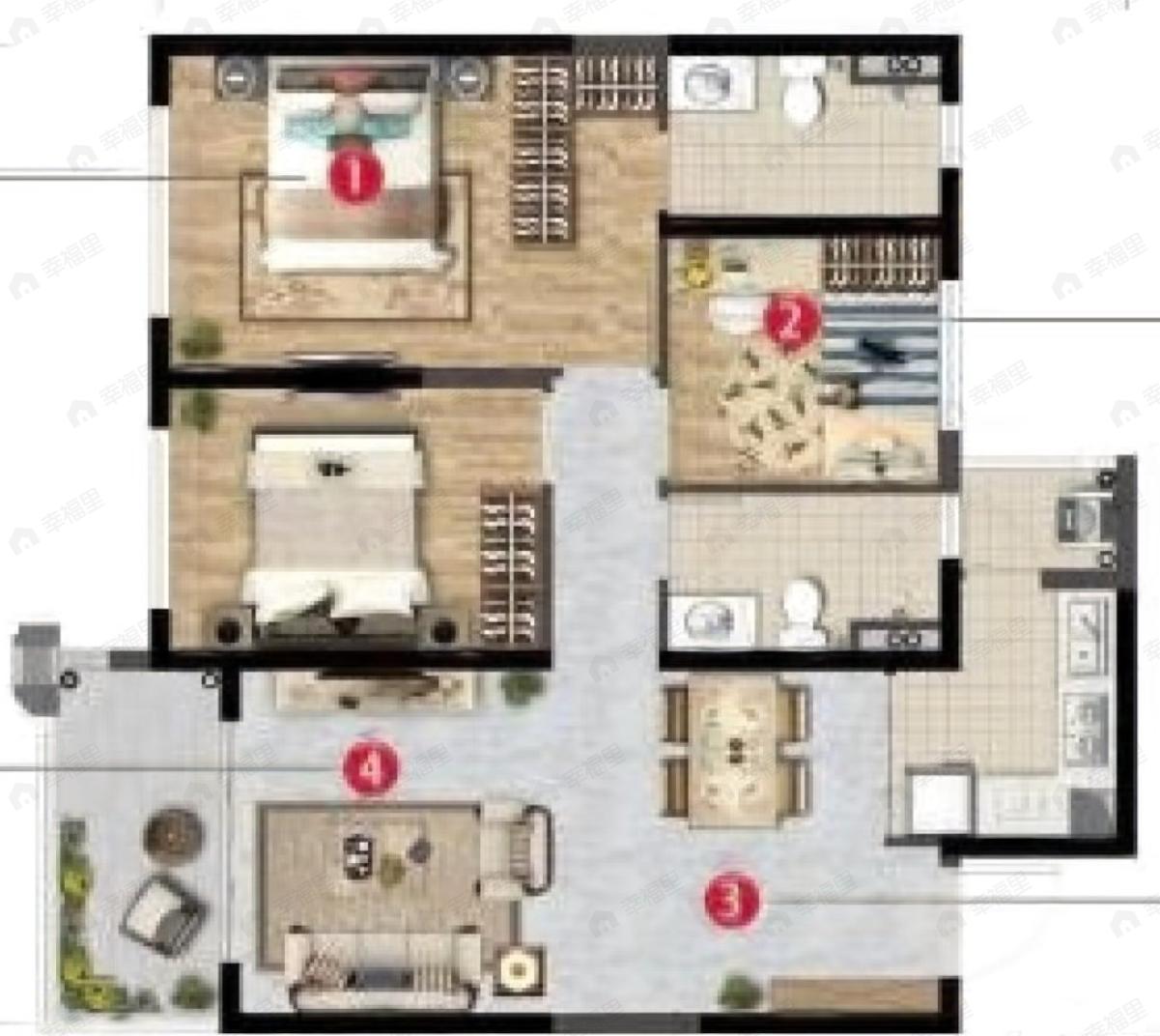 东原启城3室2厅2卫户型图