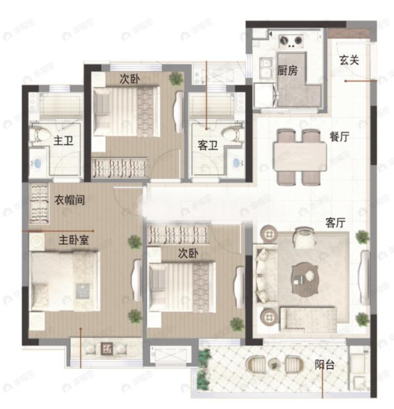 前川中梁首府3室2厅2卫户型图