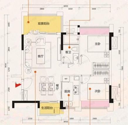 钰海佳园2室2厅1卫户型图