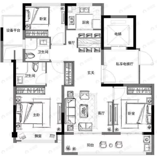 鸿翔中金鸿樾府3室2厅2卫户型图