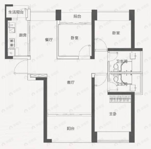 玖玖颂阁3室2厅2卫户型图