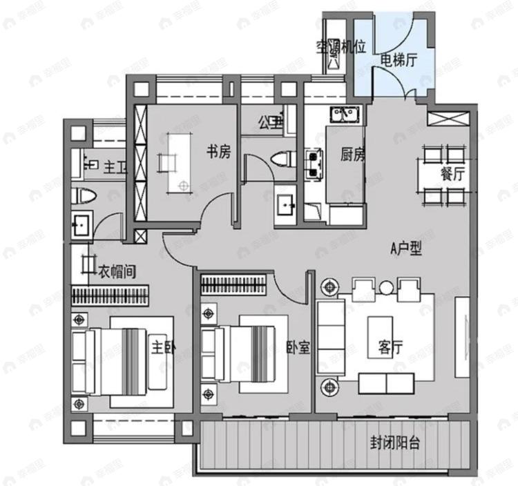国铁城投国樾滨江3室2厅2卫户型图