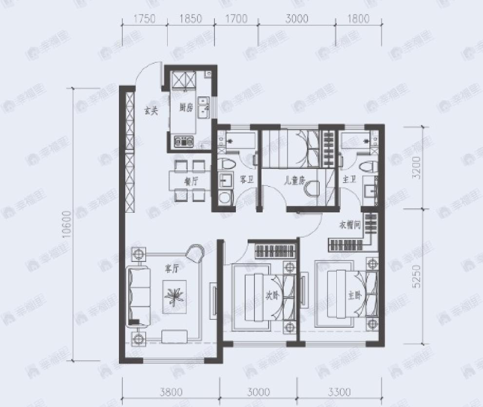 融创鹏辉玉兰星宸3室2厅2卫户型图