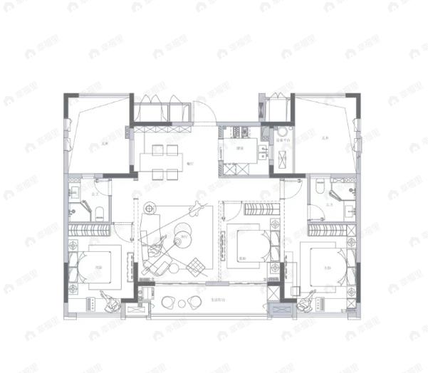 恒隆府3室2厅2卫户型图
