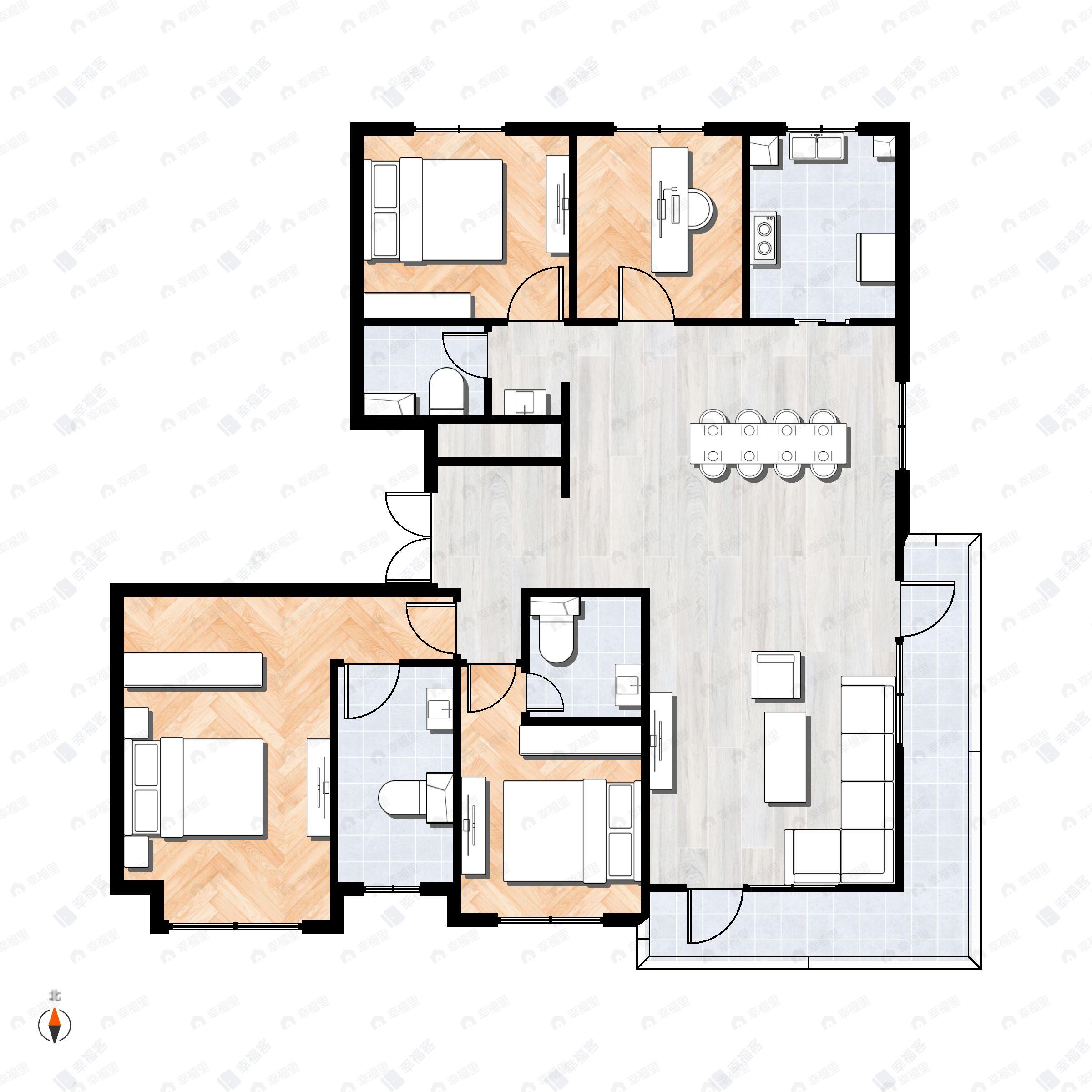 4室2厅3卫建面175平北|南|东户型图