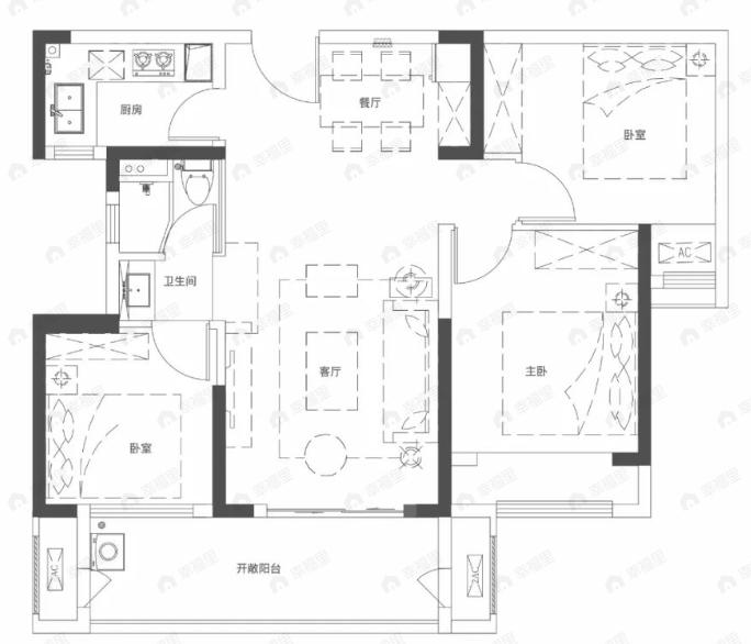 美的浩德云熙府3室2厅1卫户型图
