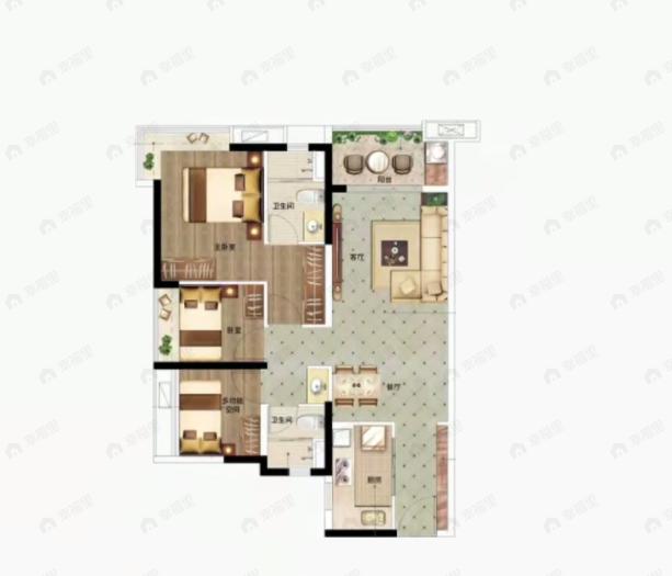 越秀·逸泉锦翠3室2厅2卫户型图