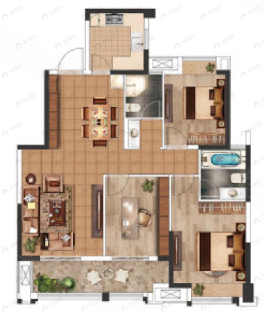 航城丽都3室2厅2卫户型图