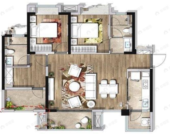 京汉新城悦隽风华2室2厅2卫户型图