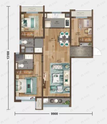 万科时代之光3室2厅2卫户型图