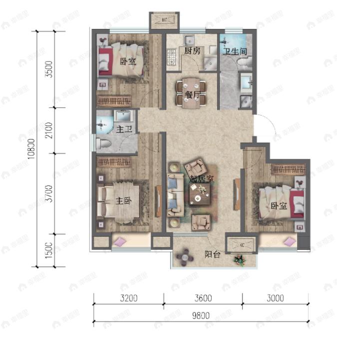 住总如院3室2厅2卫户型图