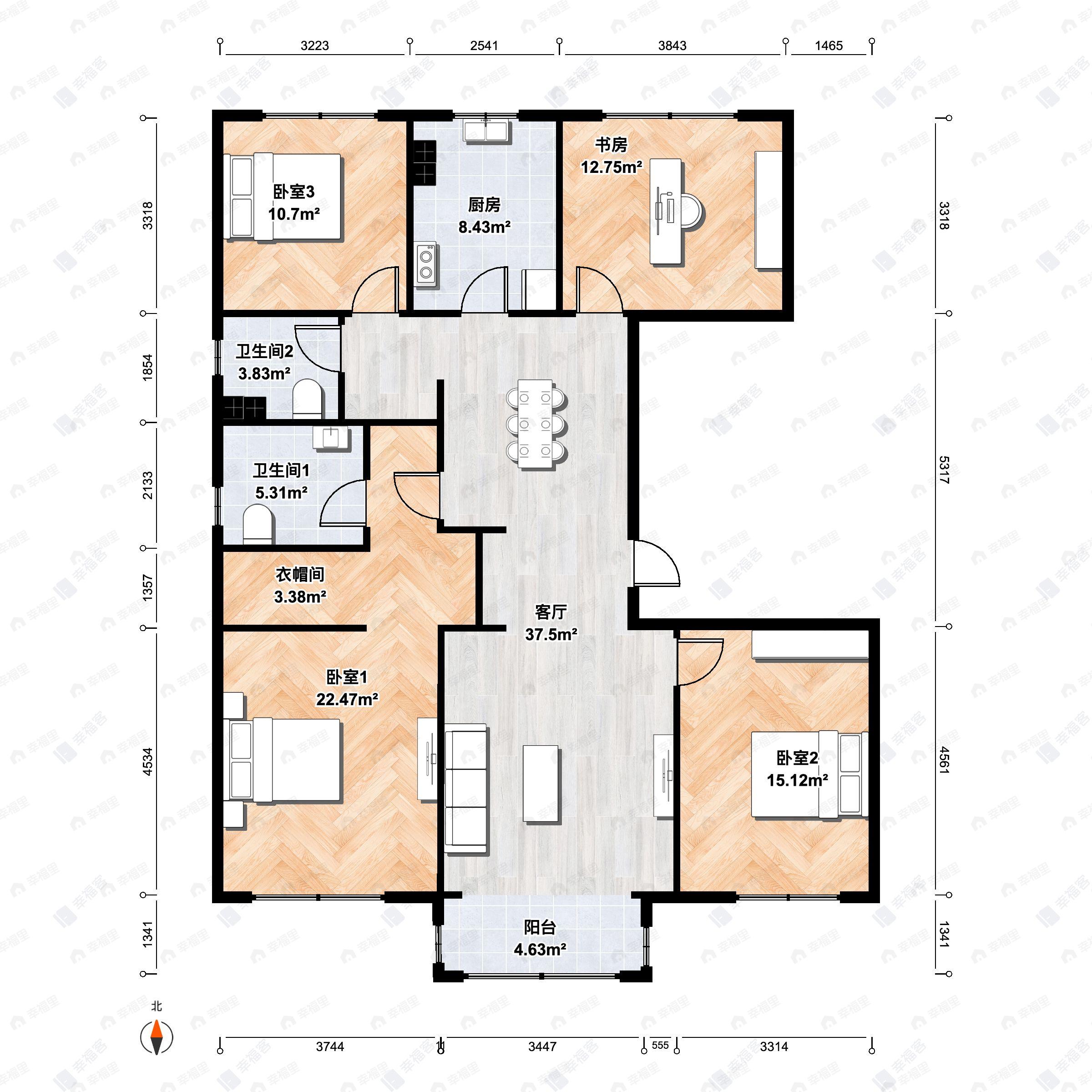 4室2厅2卫建面143平南|北户型图