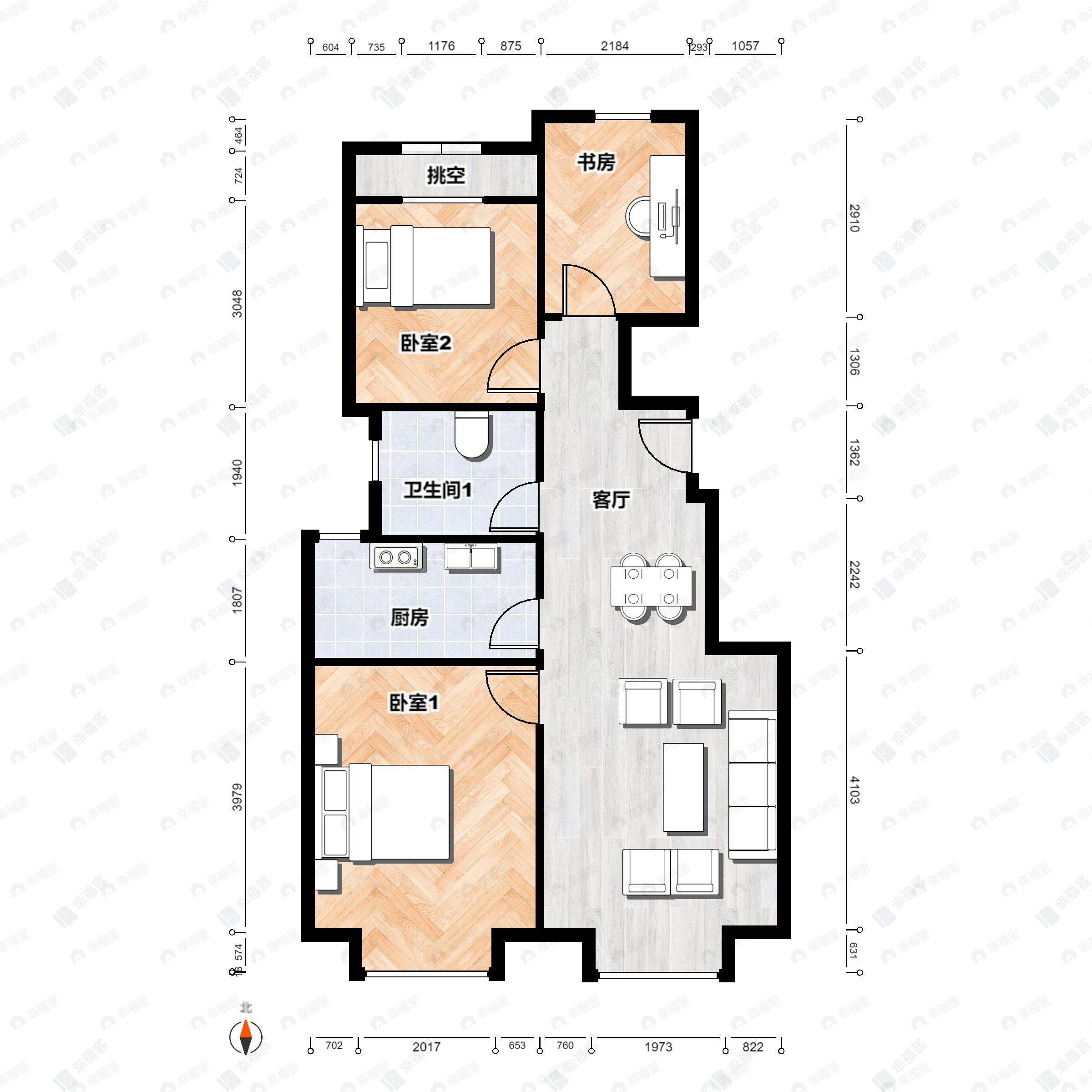 3室2厅1卫建面82平户型图
