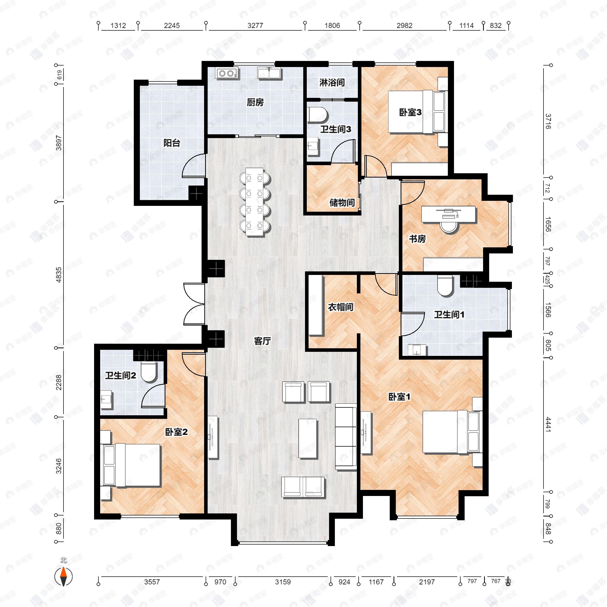 4室2厅3卫建面189平户型图
