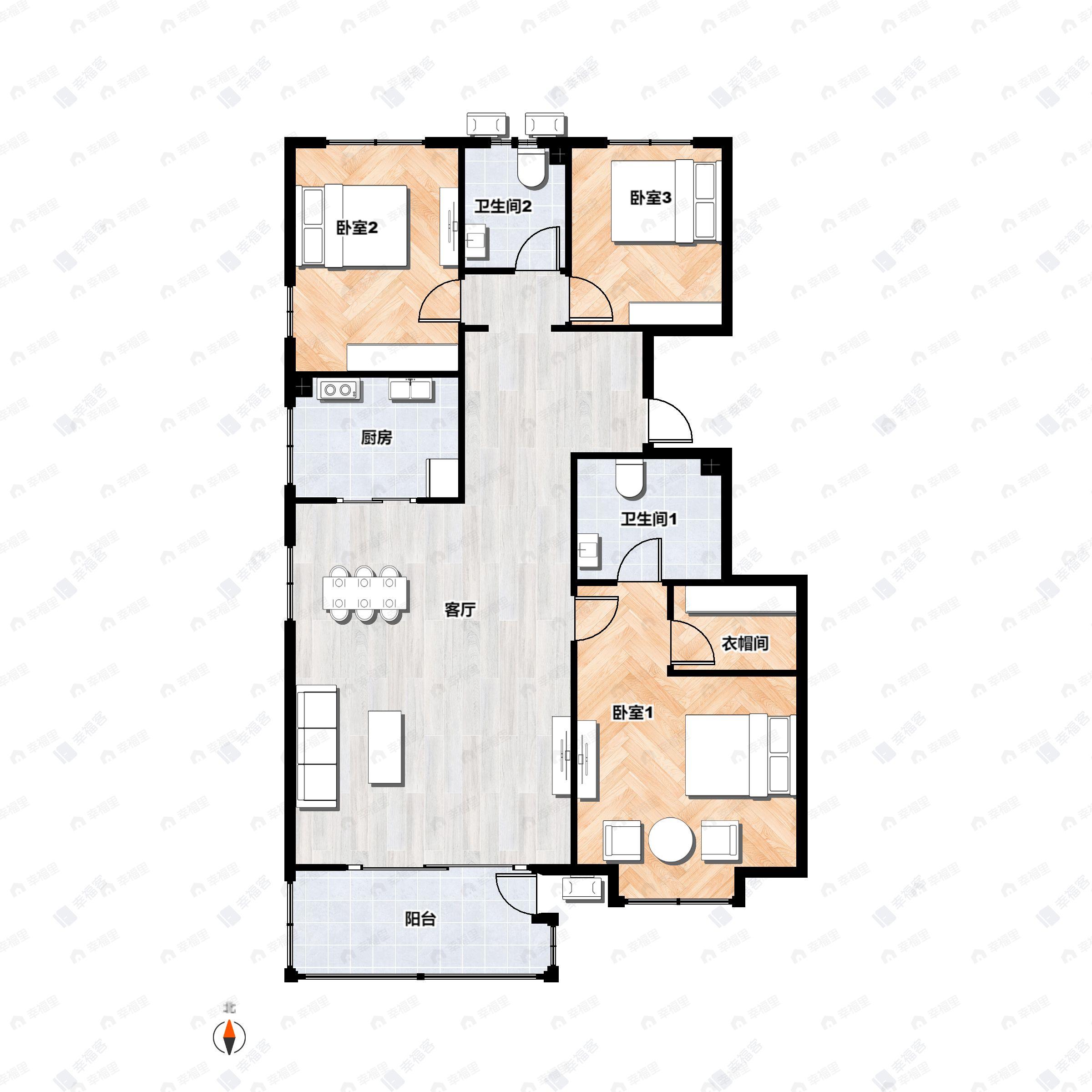 檀香府3室2厅2卫户型图