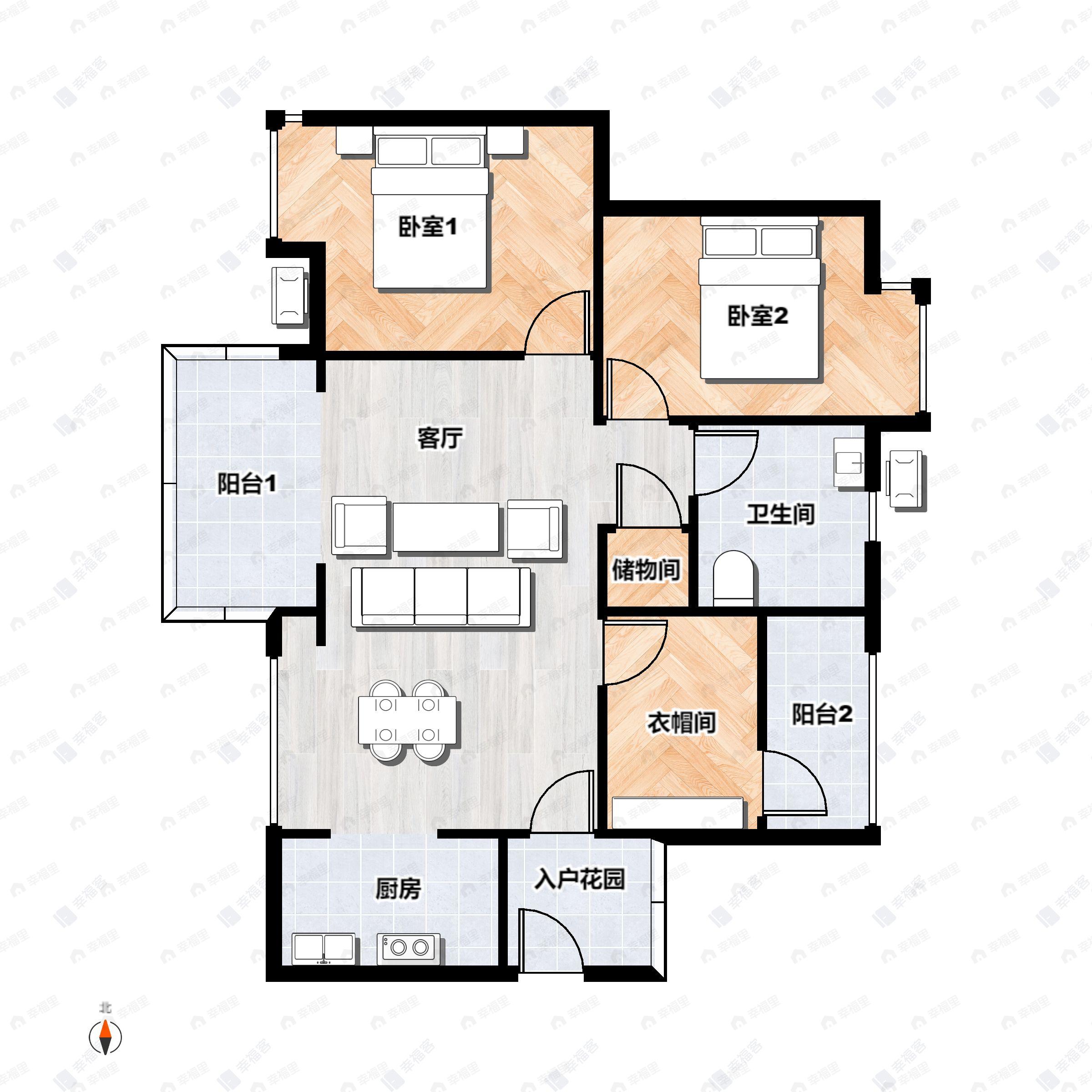 3室2厅1卫建面85平户型图