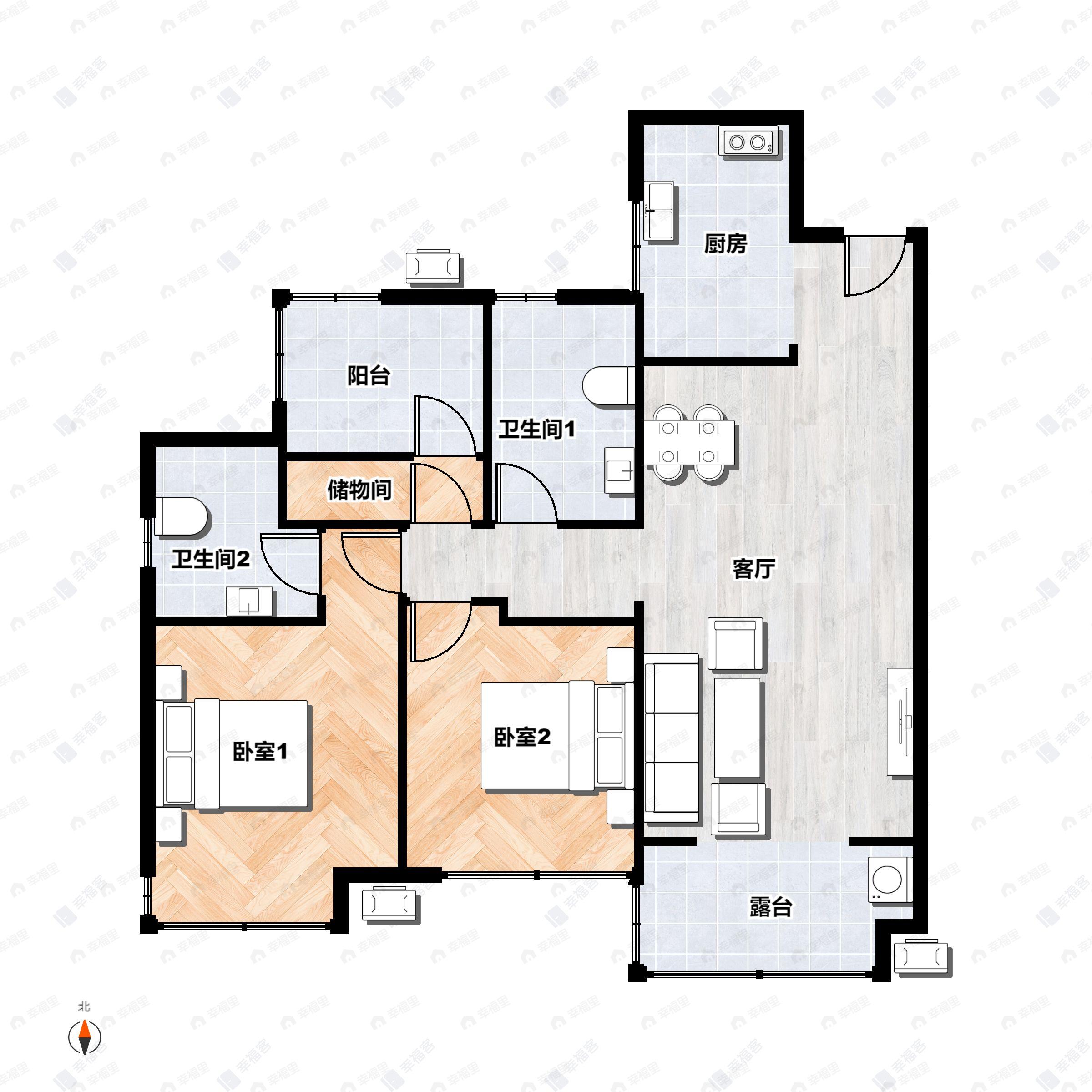 3室2厅1卫建面95平户型图
