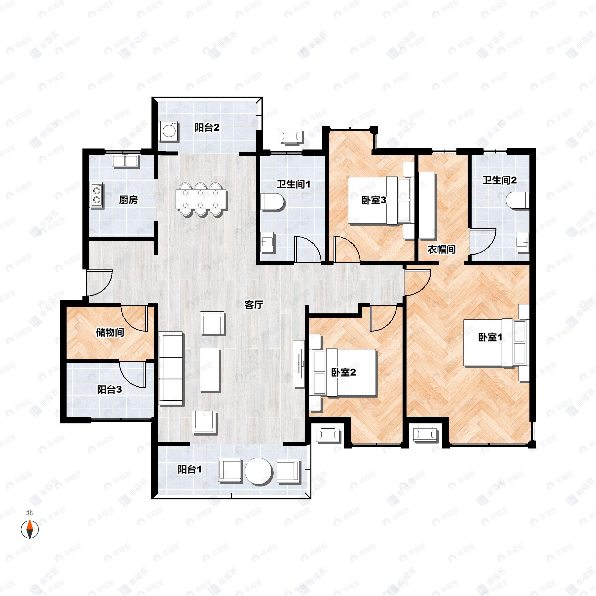4室2厅2卫建面142平户型图