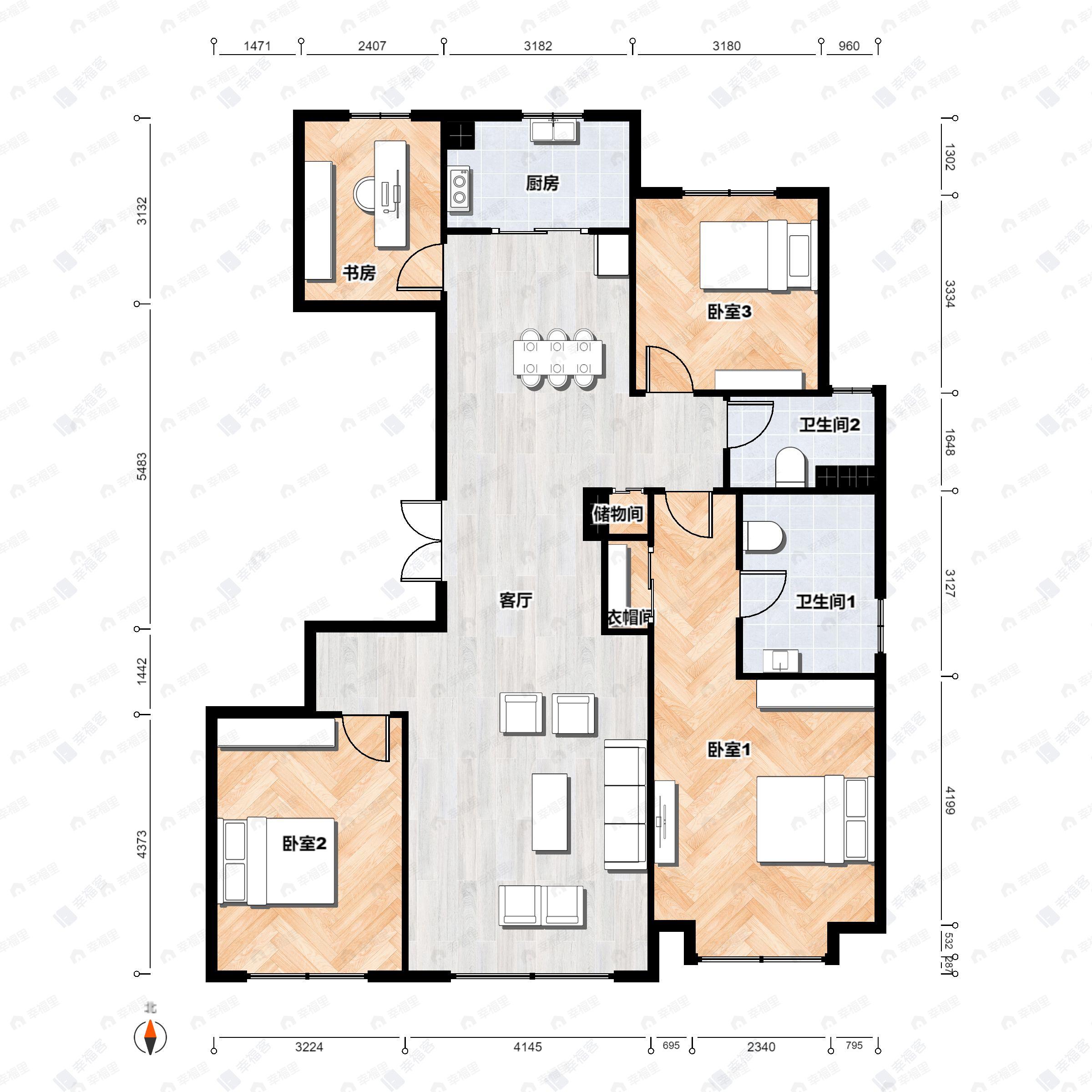4室2厅2卫建面145平户型图