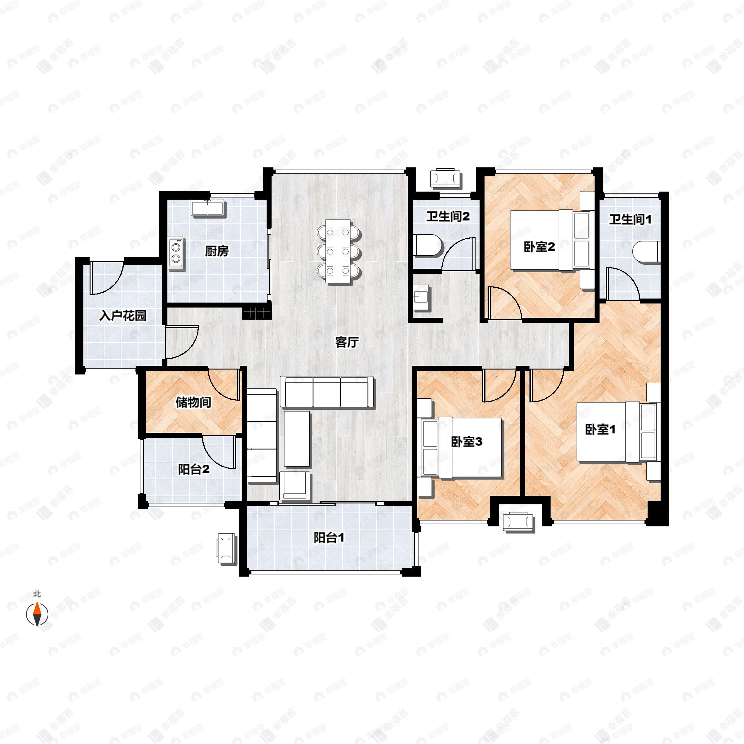 4室2厅2卫建面116平南户型图